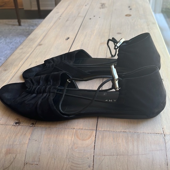 🆕 Longchamp Drawcord Leather and Suede Sandal in Black. Size 41 - Picture 4 of 7
